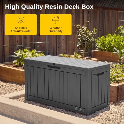 EAST OAK 60 Gallon Waterproof Outdoor Storage Box, Grey A4870