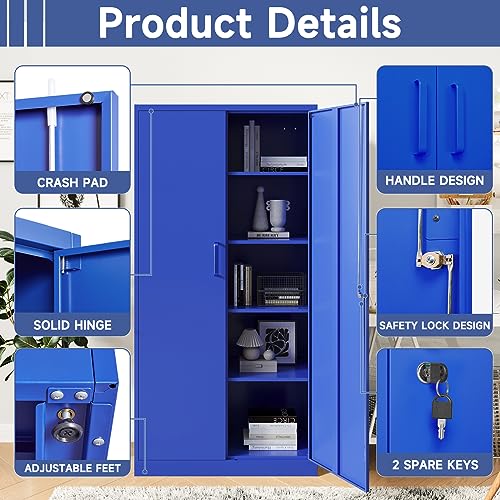 Metal Storage Cabinet with Doors and Shelves, 71" Locking Steel, White L799