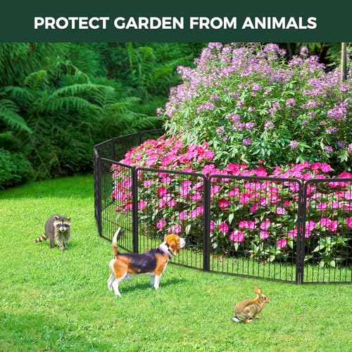 FXW Garden Fence 40in x 36ft, 16 Panels Decorative Metal Dog Fence for Yard, Black J952