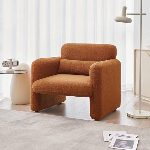 30.7 x 33.5 Modern Accent Chair with Lambskin Sherpa Fabric, Upholstered Comfy Reading Arm Chair for Living Room Bedroom Reception Waiting Room Office(Cream)…
