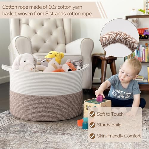 INDRESSME Large Cotton Rope Storage Basket with Handles, 90L Grey R37552