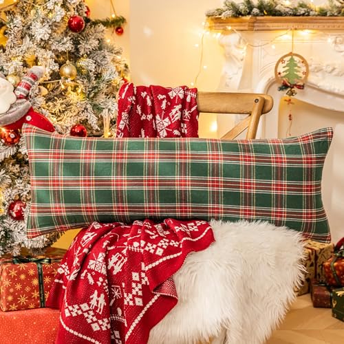 Pack of 2 Christmas Plaid Throw Pillow Covers Green 20x20 Inches U98072