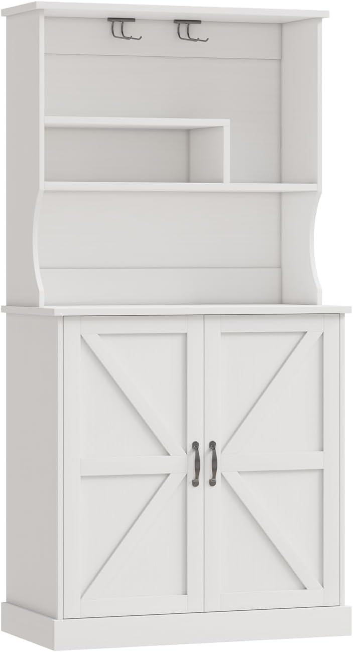 4 EVER WINNER Farmhouse Coffee Bar Cabinet with Hutch & Wine Rack, White U8140