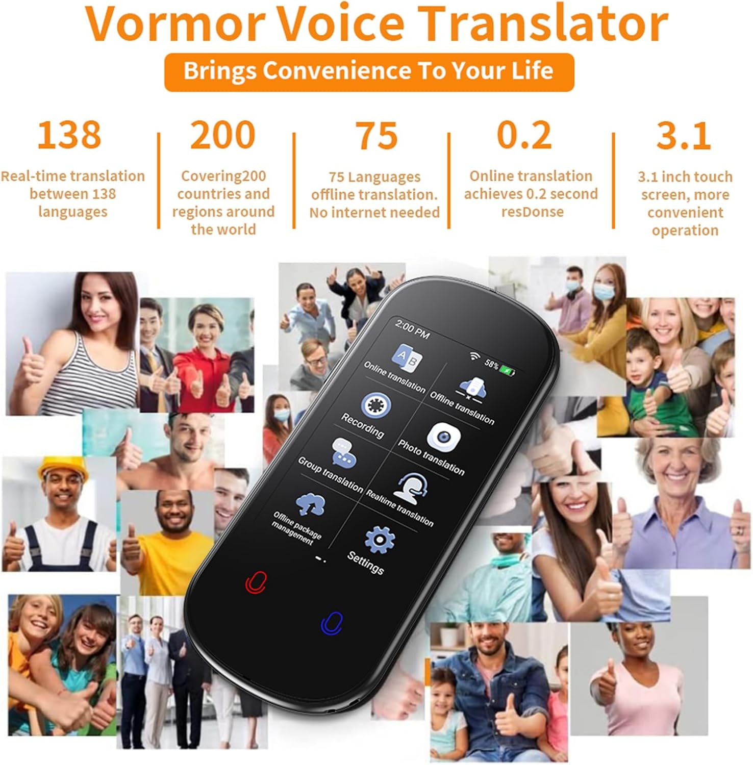 Language Translator Device, 138 Languages, Two-Way Real-Time AI Translation L683519