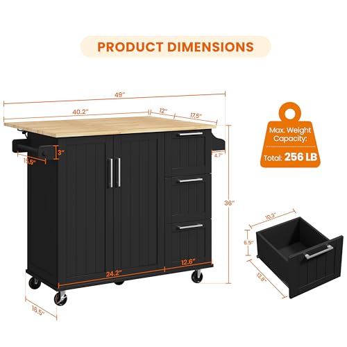 Yaheetech Kitchen Island Cart with Drop-Leaf Countertop, Rolling Storage Cart, Black E777851