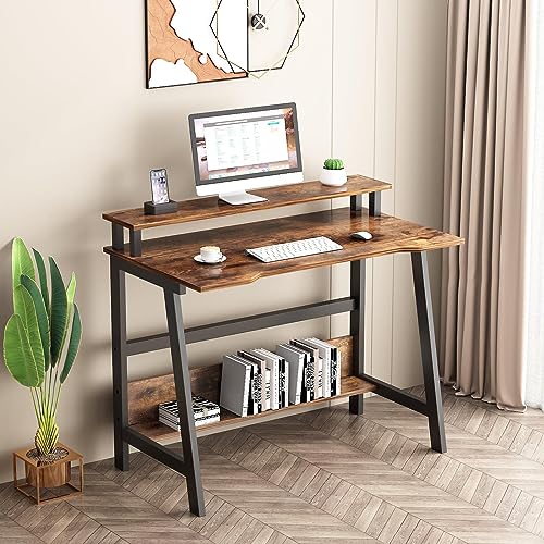 31.5 Inch Small Computer Desks Compact Desk with Storage Home Office Desks Work Study Office Desk for Small Spaces,Retro