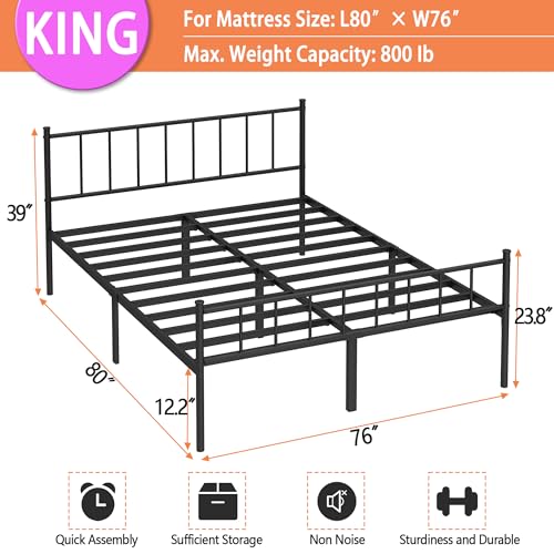 Full Bed Frame Metal Platform Bed with Steel Slat Support F6304
