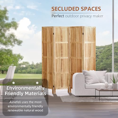 Wood Room Divider 4 Panel, 5.6 FT Tall Folding Privacy Screen, Retro White K4688