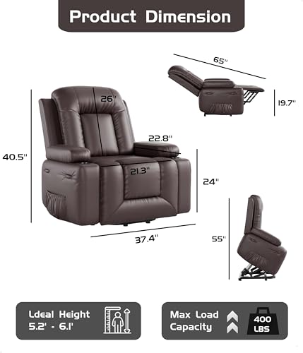 GarveeHome Power Lift Recliner Chair with Heat and Massage, Faux PU, for Elderly I162