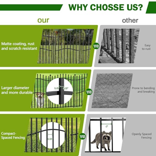 8 Panels Tall No Dig Garden Fence 40in H x 18ft L Rustproof Metal Barrier H7450
