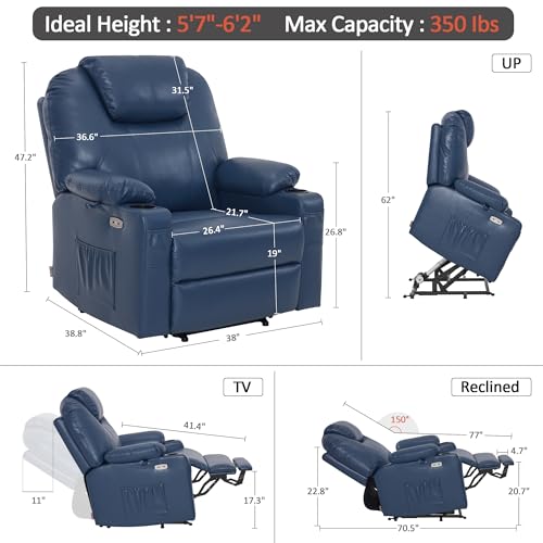 MCombo Power Lift Recliner Chair for Elderly with Heat and Massage, Faux Leather, Black V60394