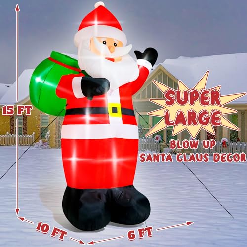 Giant Inflatable Santa Claus with LED Lights Outdoor Christmas Decorations W1618