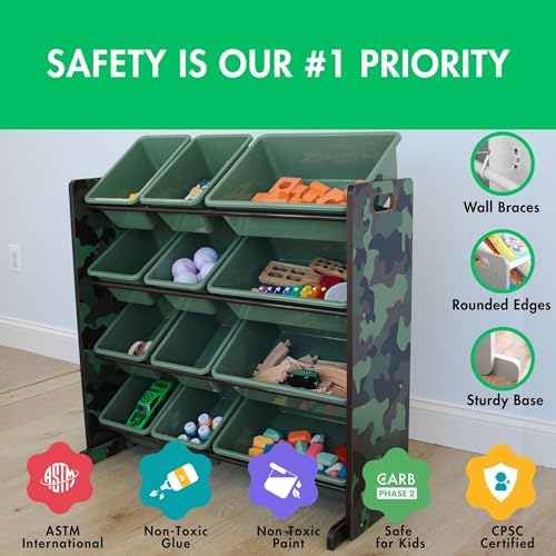Humble Crew Kids Toy Storage Organizer with 12 Plastic Bins, Grey/White O74556