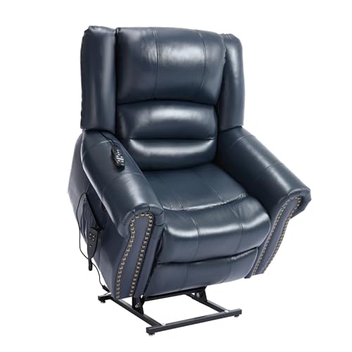 Dual Motor Power Lift Recliner Chair with Massage and Heat, Faux Leather, Brown V8458