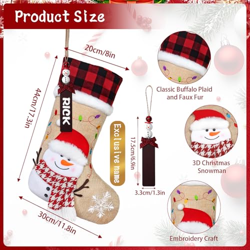 DEMIUKO 3PCS Christmas Stockings with Name Tags Snowman Santa Penguin F6894