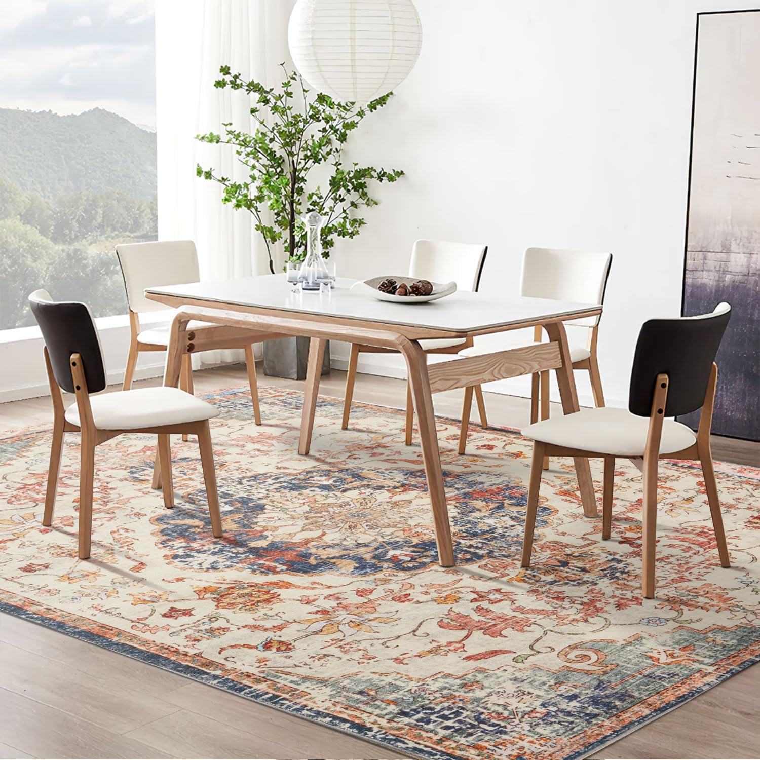 Large Washable Area Rug for Living Room 5x7, Boho Non Slip Low Pile Carpet C889