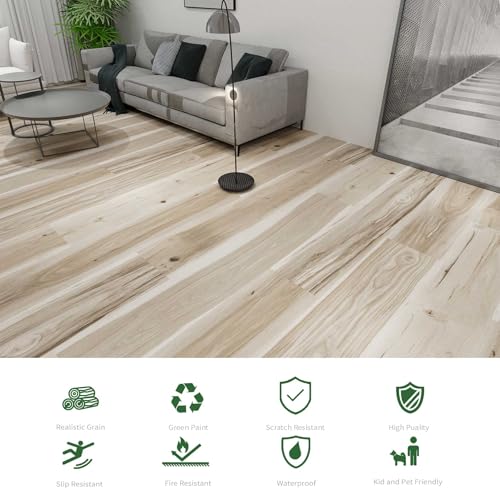 Interlocking Luxury Vinyl Flooring Wood-Look Planks SPC Rigid Core Waterproof Hickory Q852539
