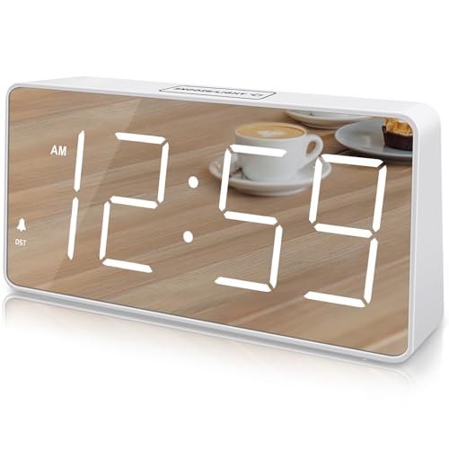 Peakeep Digital Clock, Alarm Clock for Bedrooms - Large Big Numbers 5 Dimmers for Seniors, Battery Backup Loud Alarm Clock with USB Charger Port (Blue Digit)