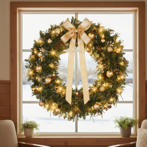 VINGLI 48 Inch Pre-lit Artificial Christmas Wreath with 150 LED Lights T885