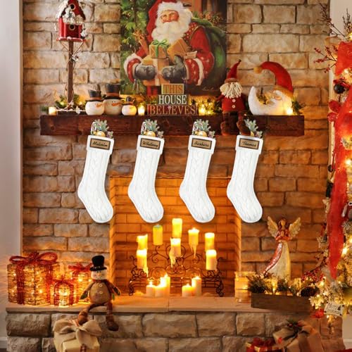 4PACK Christmas Stockings 18Inches Cable Knitted with Name Tags Red White U8263