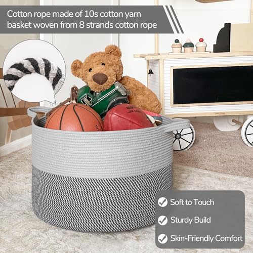 INDRESSME Large Cotton Rope Storage Basket with Handles, 90L Grey R37552