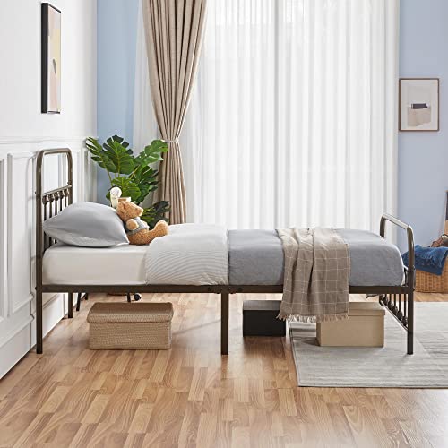 Yaheetech Classic Metal Platform Bed Frame with Victorian Headboard, Full Size Black T81083