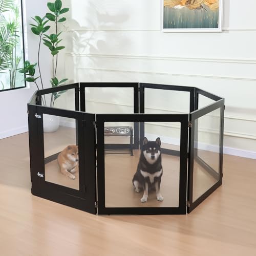 Heavy Duty Clear Acrylic Dog Playpen with Metal Frame, 6 Panels with Door I91403