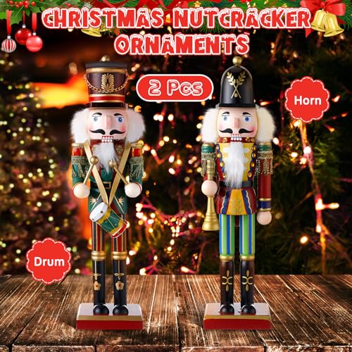 Huwena 2Pcs Christmas Nutcracker Soldier Wooden Figure Decor 12'' Z474