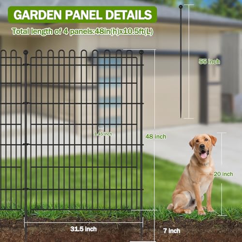 Decorative Metal Garden Fence for Yard, 32in H x 23.6ft L, Animal Barrier K800603