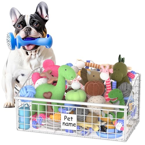 Dog Toy Storage Basket, Metal Toy Box for Dogs, Black D40281