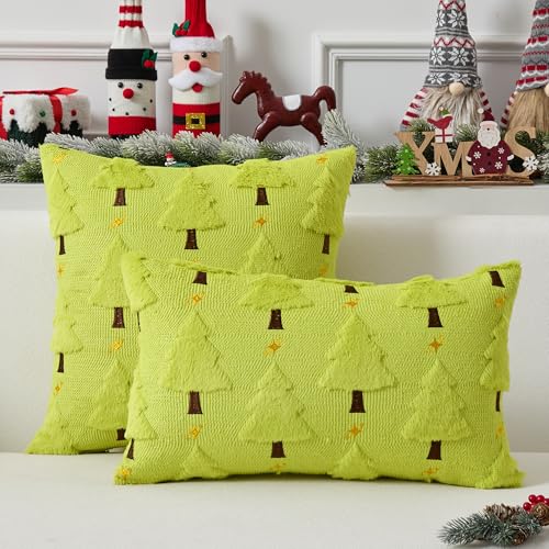 UGASA Star Christmas Decorative Pillow Covers 18x18 Inch Set of 2 Dark Green Q9265