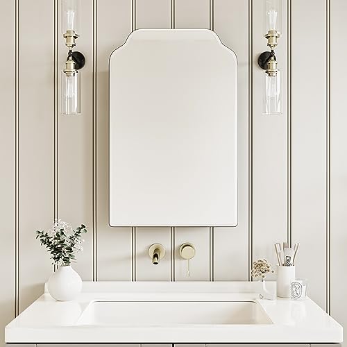 Victorian-Style Recessed Bathroom Medicine Cabinet with Curved Mirror, Black Q2686