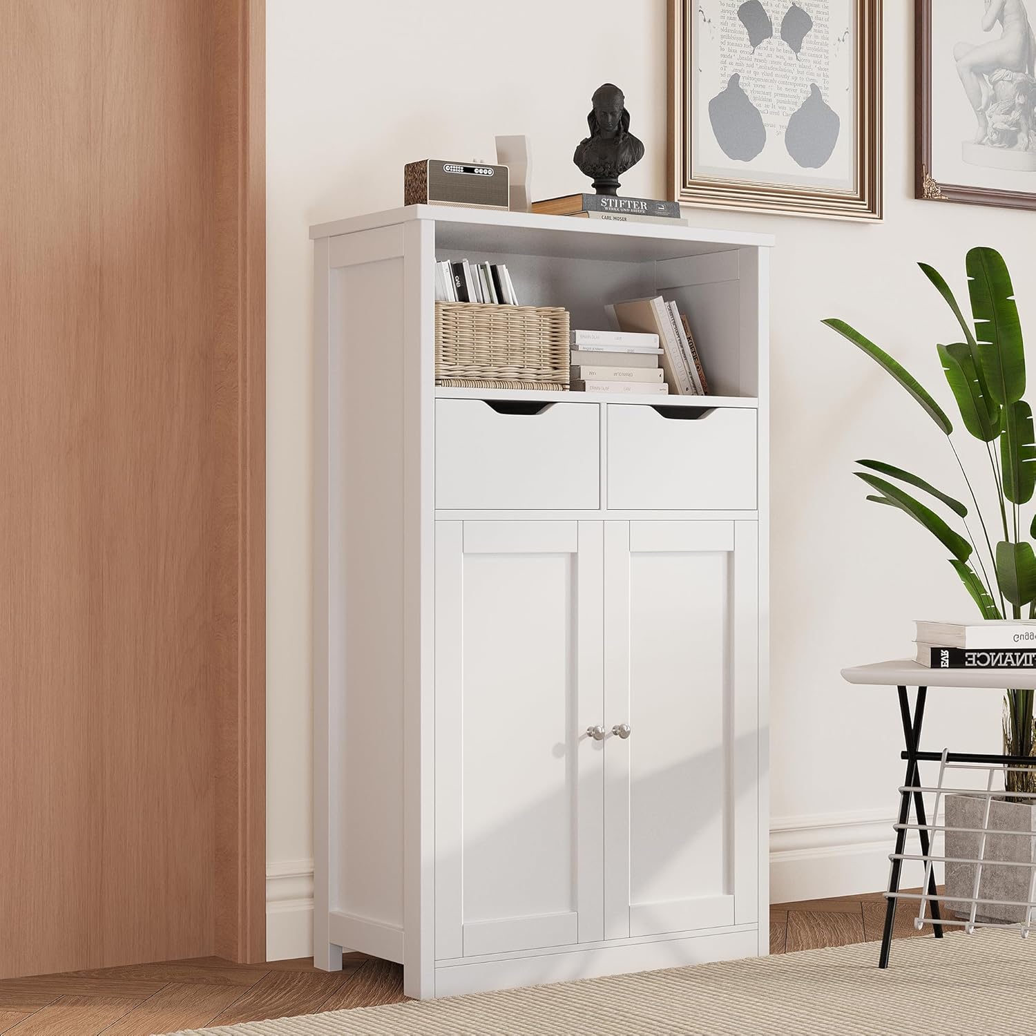 Shintenchi Floor Storage Cabinet with Doors and Drawers, White W381485