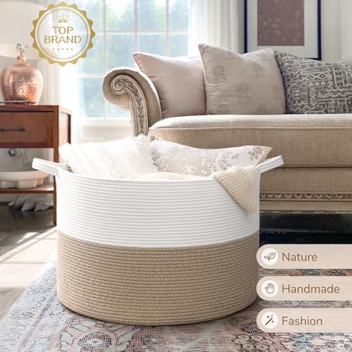 INDRESSME Large Cotton Rope Storage Basket with Handles, 90L Grey R37552