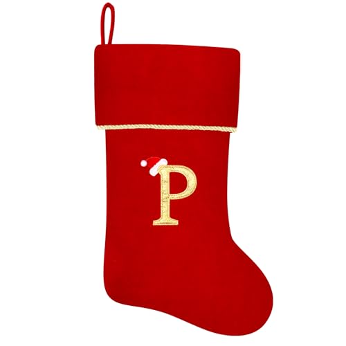 20 Inches Initial Monogram Blue Velvet Christmas Stocking with Gold Trim U394