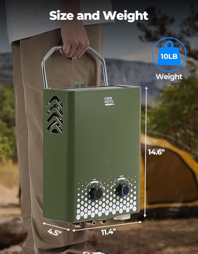 KEMIMOTO Propane Tankless Water Heater Outdoor Portable 1.32 GPM 34000 BTU for RV Camping Cabin Z62590