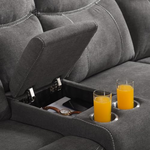 Power Recliner Sofa Grey Fabric Sectional with Cup Holders K157