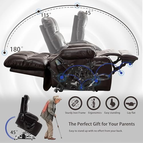 Lift Chair Recliner with Massage and Heat, Heavy Duty for Seniors, Brown V12888