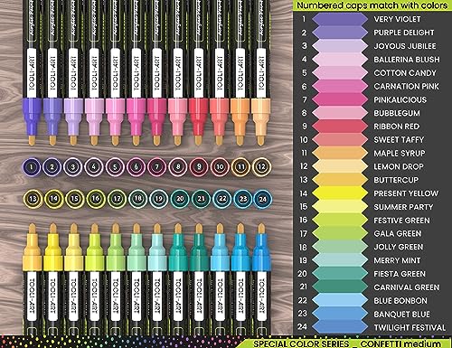 24 Neon Acrylic Paint Pens Set 0.7mm Extra Fine Tip for Rock, Glass, Wood & Canvas P956