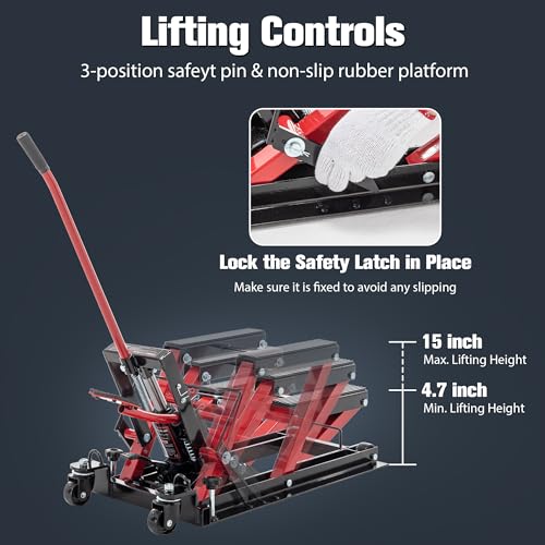 Hydraulic Motorcycle Lift Jack 1500 LBS, Foot-Operated Scissor Lift Table, Red H6166