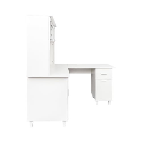 White Corner Desk L Shaped Computer Desk with Drawers and Shelves M491399