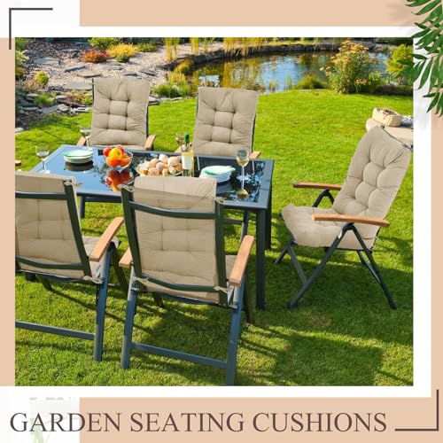 Juexica 4 Sets Outdoor Patio Chair Cushions High Back Tufted Beige D1688