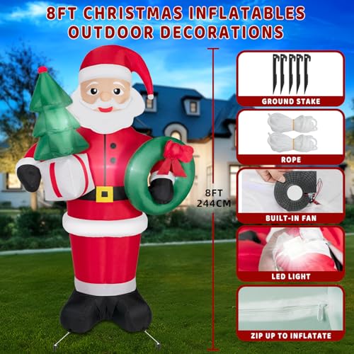 8FT Christmas Inflatables Santa Claus with Christmas Tree, LED Lights, Outdoor Yard Decor B208795