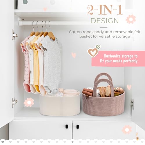 PeraBella Baby Diaper Caddy Organizer Girl, Nursery Storage Rope Basket D474