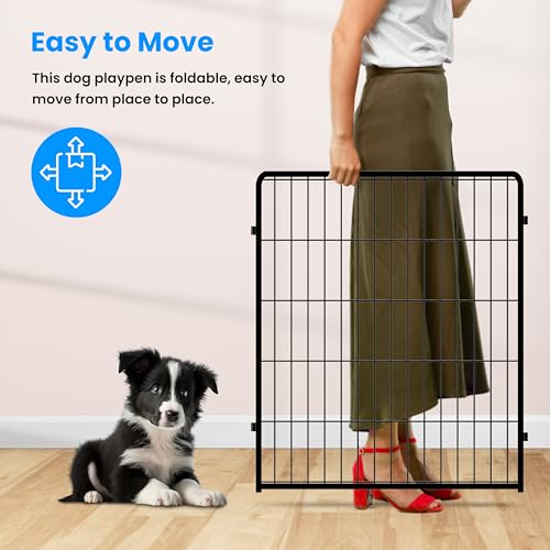 HealSmart Dog Playpen Indoor 32" Height 8 Panels for Small/Medium Dogs, Black J454