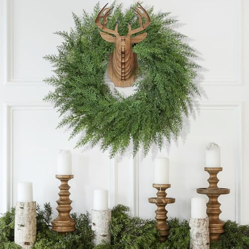 Lush Christmas Wreath with Red Berries 24 inch Faux Cedar for Front Door P46434