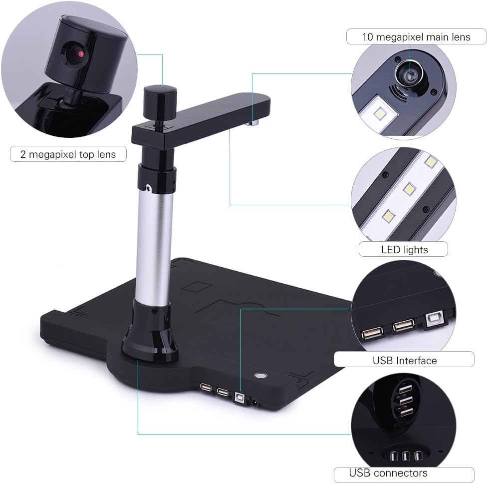 SIUKE Adjustable HD USB Book Scanner Dual Lens with OCR for Classroom Office V979
