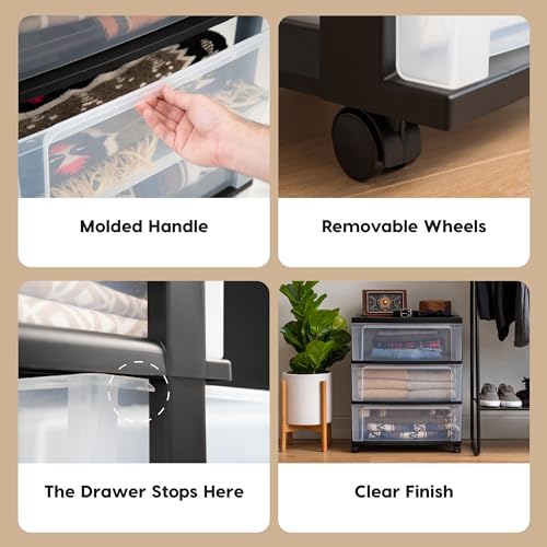 IRIS USA Plastic 3-Drawer Rolling Storage Cart with Wheels, Gray V8946