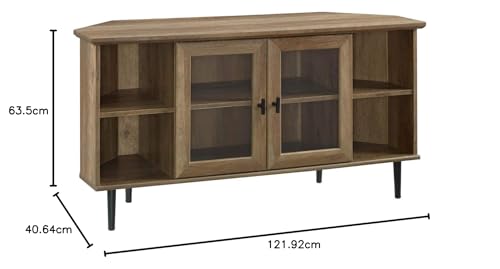 Walker Edison Modern Wood Corner TV Stand with Glass Doors, 48 Inch, Rustic Oak Y4496