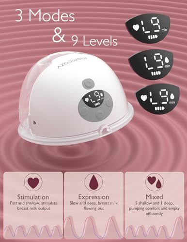 Momcozy M5 Hands-Free Wearable Breast Pump, Double-Sealed Flange, 3 Modes & 9 Suction Levels, 24mm, 2-Pack Quill Gray Z371714